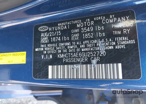 2016 Hyundai Accent Se from USA, damaged, VIN KMHCT5AE6GU252720